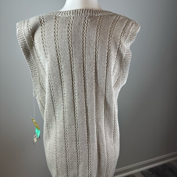 Liz Claiborne Petite M Knit Linen Cotton Button Vest Top Neutral Beige New - Picture 4 of 8